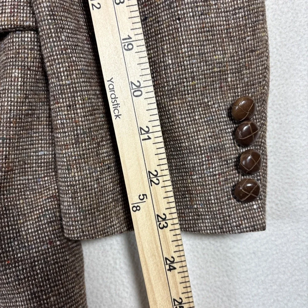 Asher‎ USA Made Sport Coat Mens 42R Brown Textured Tweed Leather Buttons